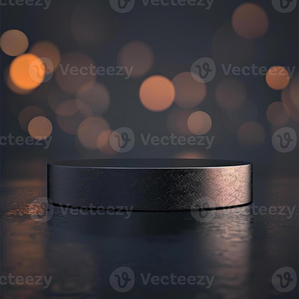 A black round table with a light shining on it photo