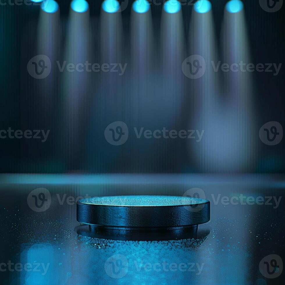 A spotlight on a stage with blue lights photo