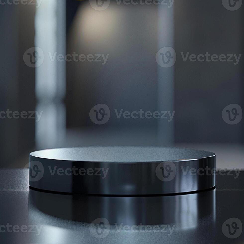 A black round table on a table in a room photo