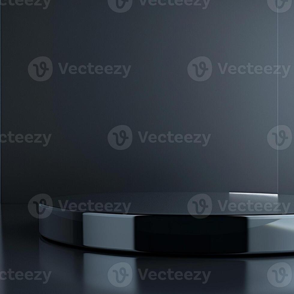 A black round table with a silver surface photo