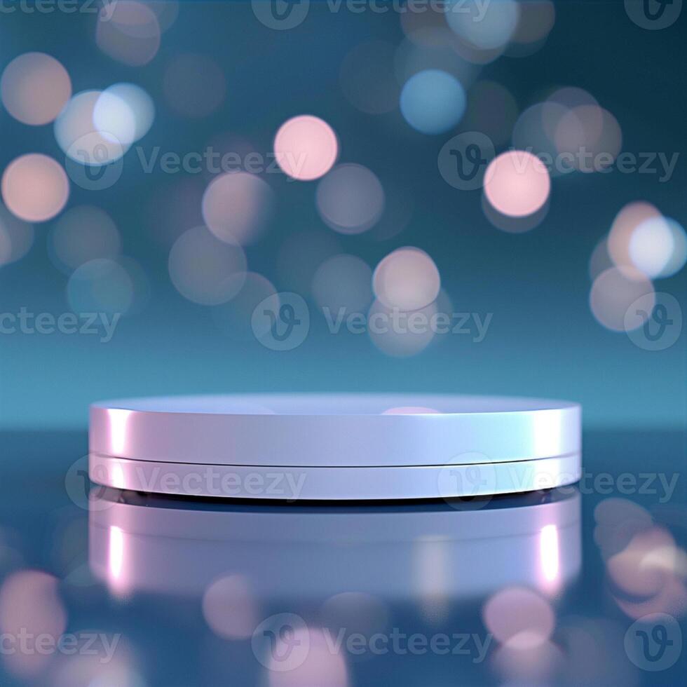 A white circular object on a table with a blue background photo