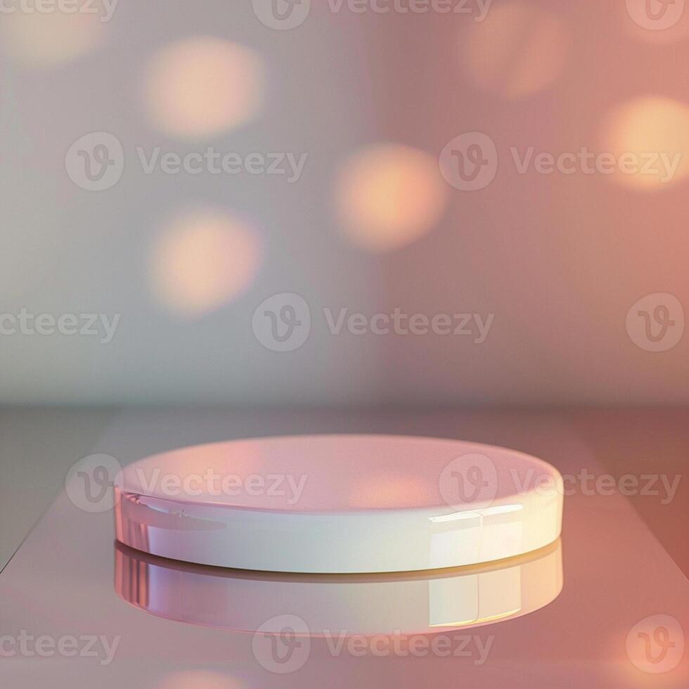 A white round object on a table with a light behind it photo