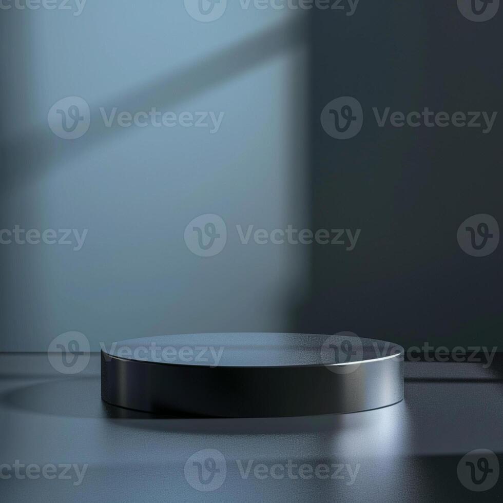 A black round table on a table with a light shining on it photo