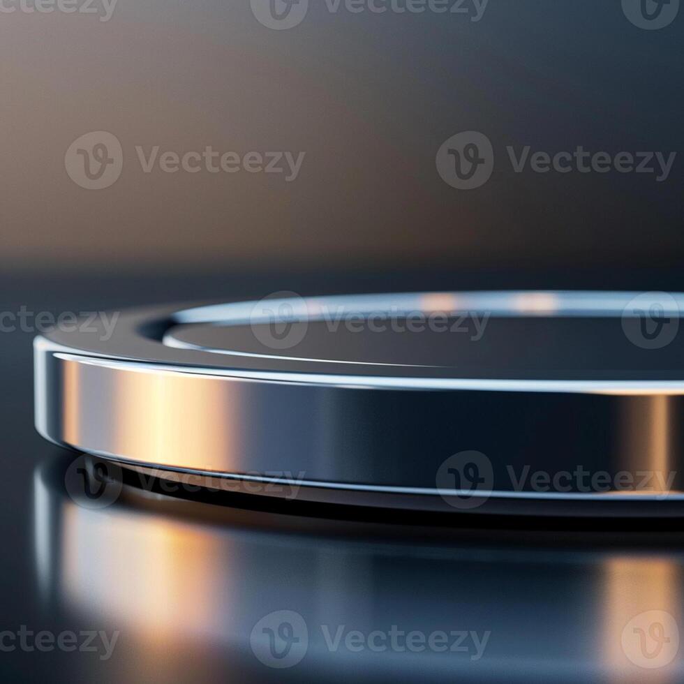 A shiny metal plate on a table photo