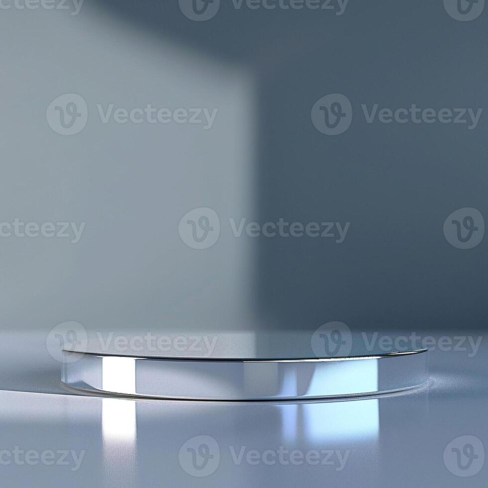 A round table with a silver surface on a white surface photo