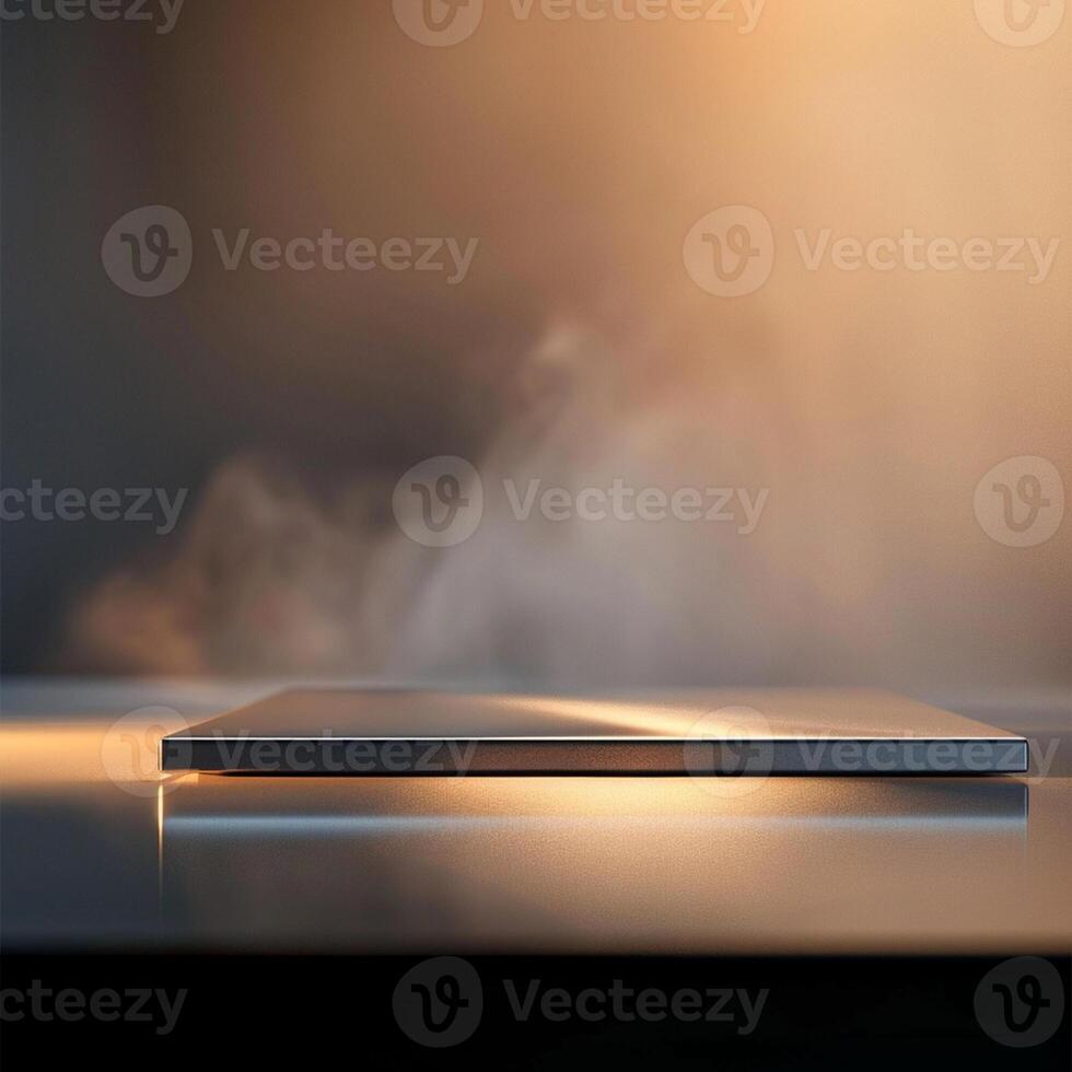 A laptop is sitting on a table with smoke coming out of it photo