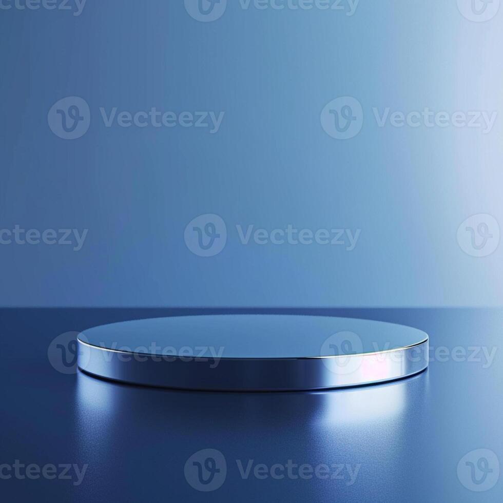 A round table with a silver surface on a blue background photo