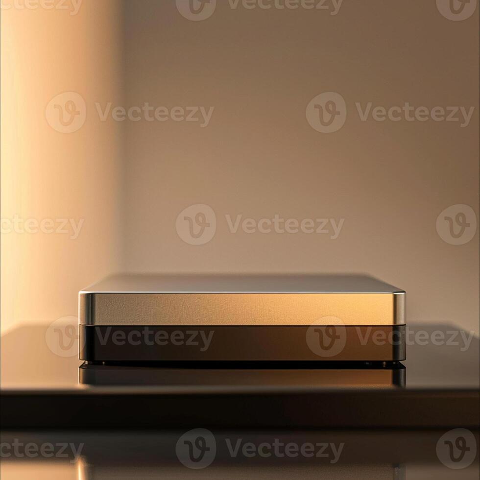 A black and gold box sitting on a table photo