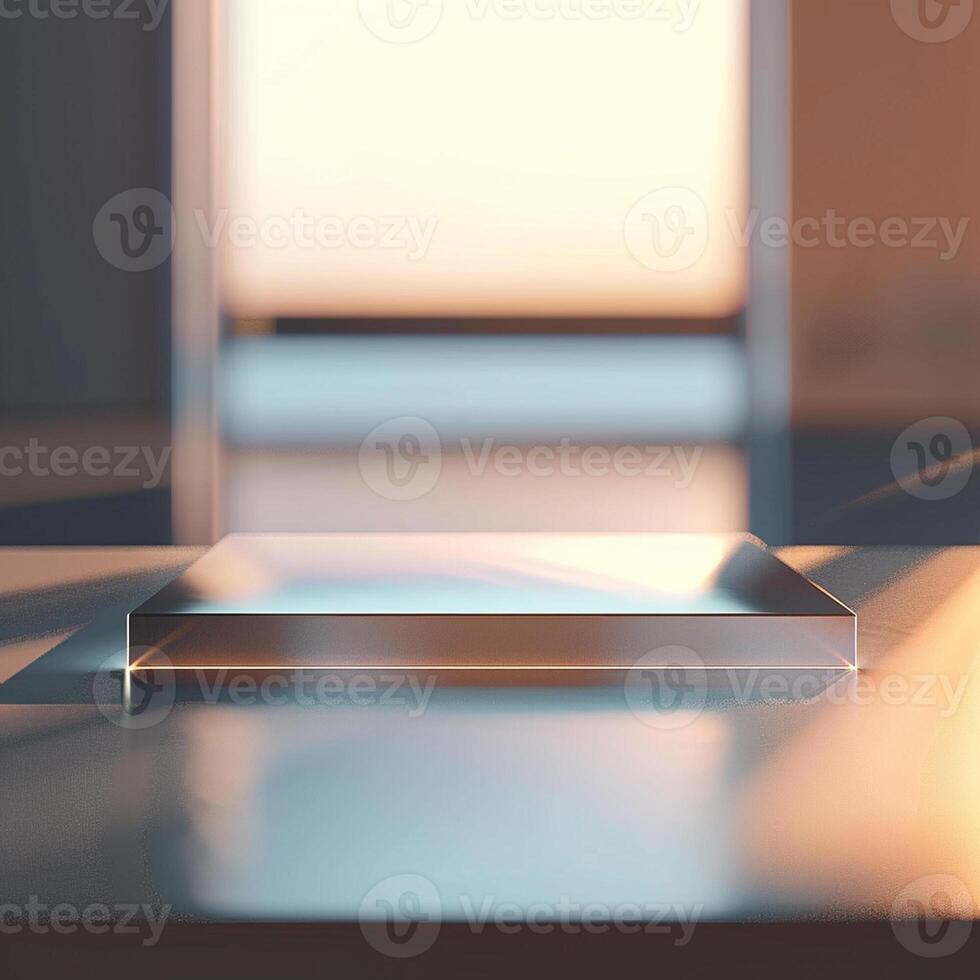 A glass table with a light shining on it photo