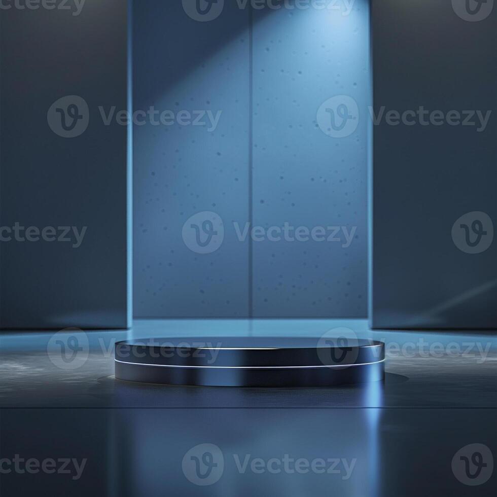 An empty podium in a dark room with a spotlight photo