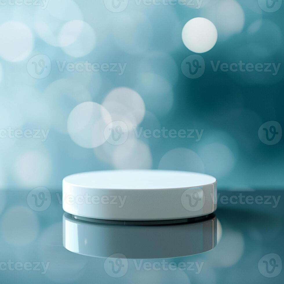 A white circular object on a table with a blue background photo