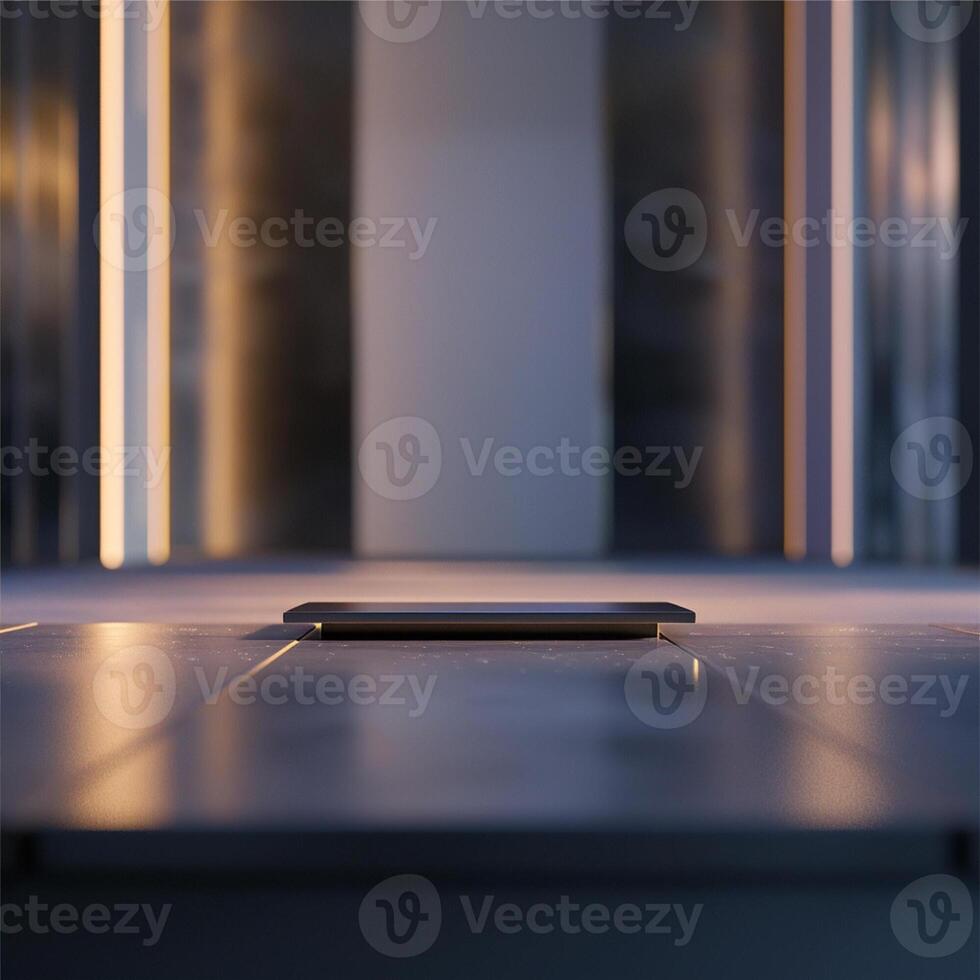An empty table with a phone on it photo