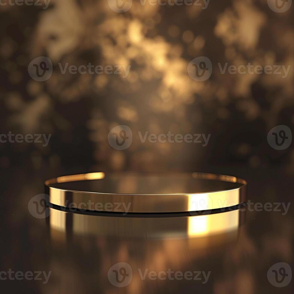 A golden ring on a table with a light shining on it photo