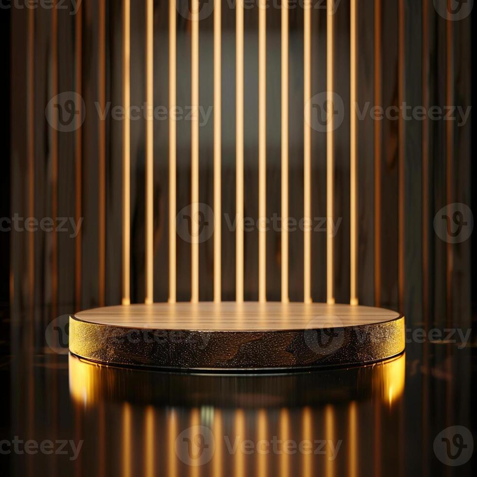 A wooden podium with lights on it photo