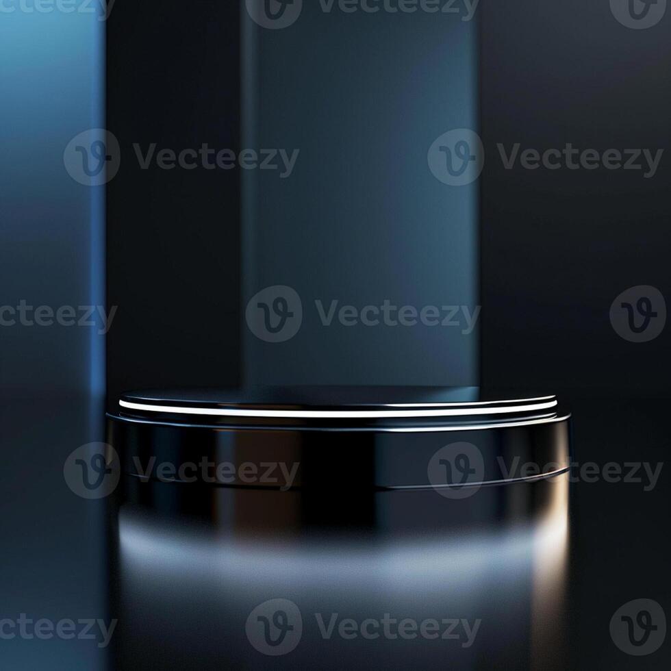 An empty black round table with a light shining on it photo
