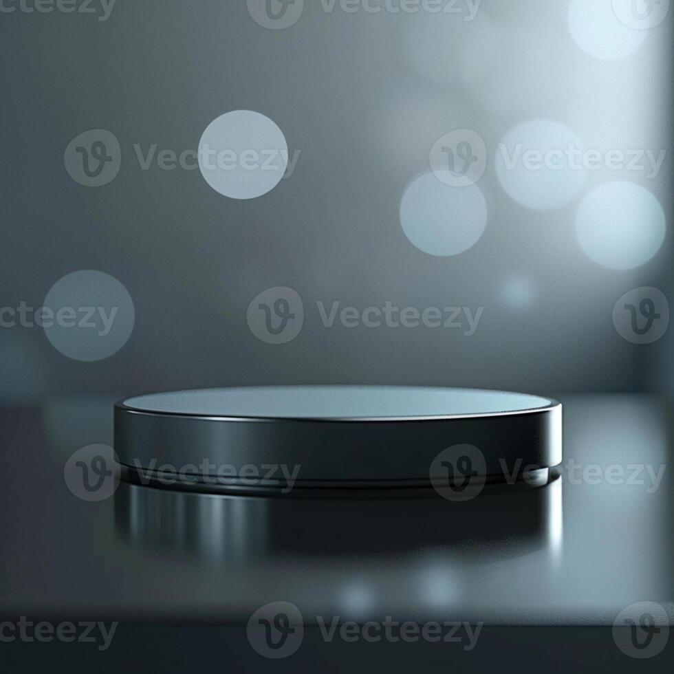 A black circular object on a table with a blurry background photo