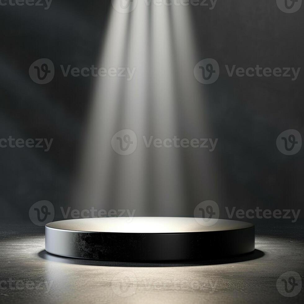 A spotlight shines on a podium in a dark room photo