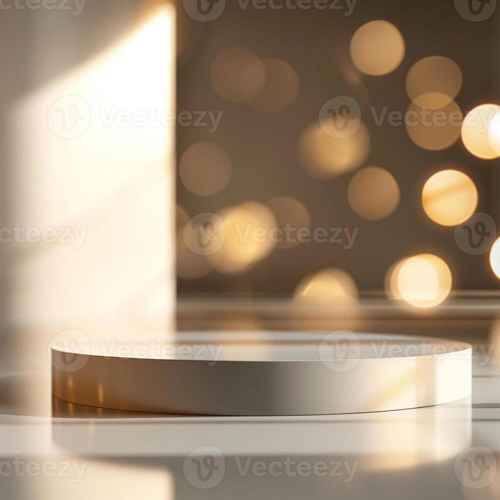 An empty white table with a light shining on it photo
