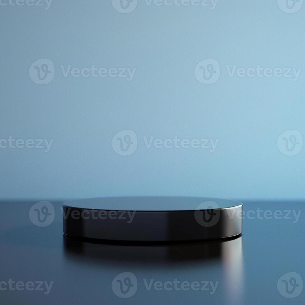 A black round table on a table with a blue background photo