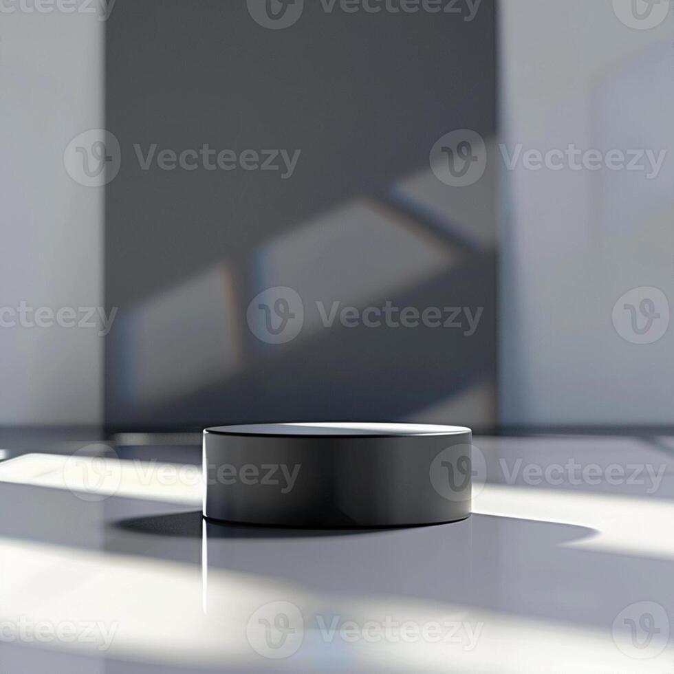 A black object sitting on a white floor photo