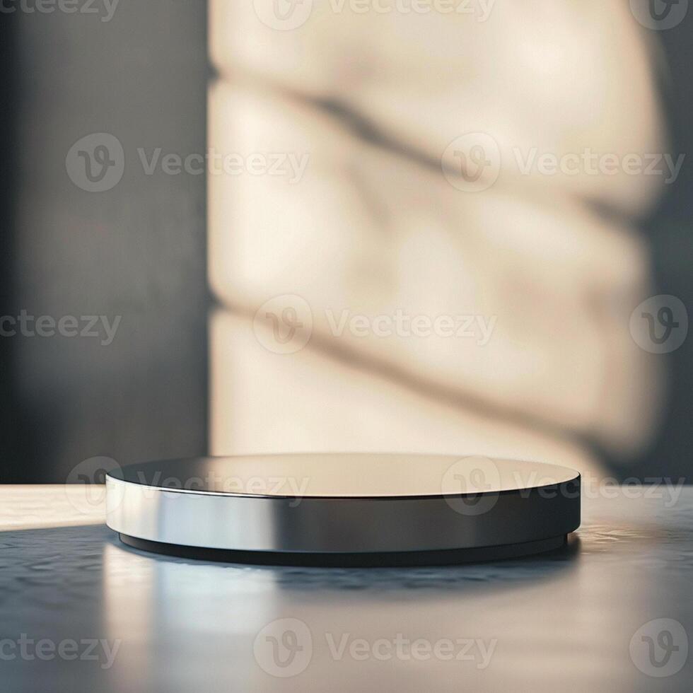 A small round object on a table in front of a window photo