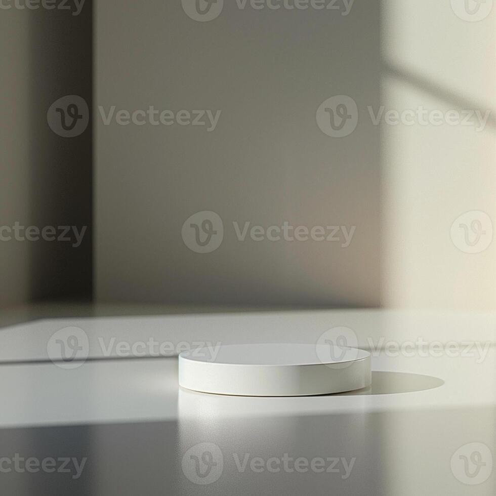 A white round object sitting on a table in front of a window photo