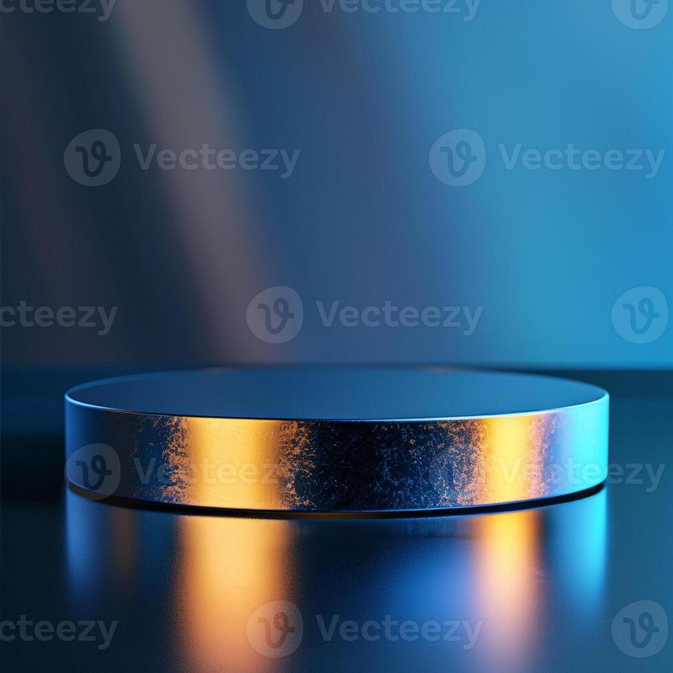 A round metal table with a blue light on it photo