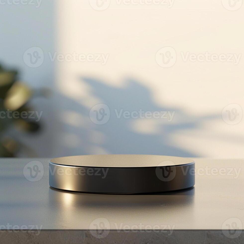 A black object on a table with a plant in the background photo