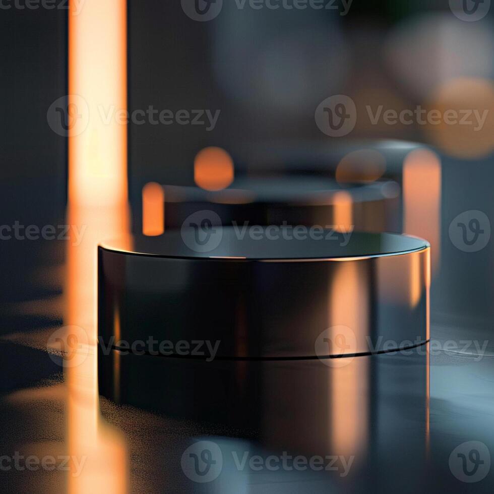 A close up of three black metal objects photo