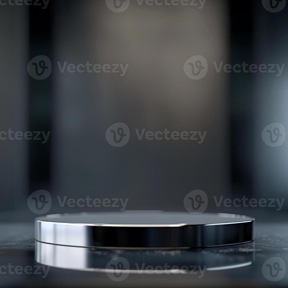 An empty round table on a black surface photo