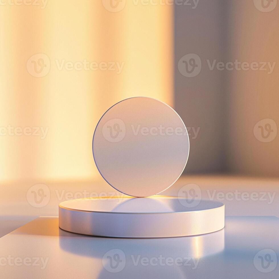 A white round object on a table with a light behind it photo