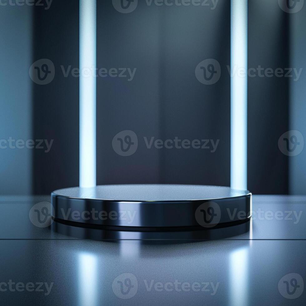 An empty round table with a light shining on it photo