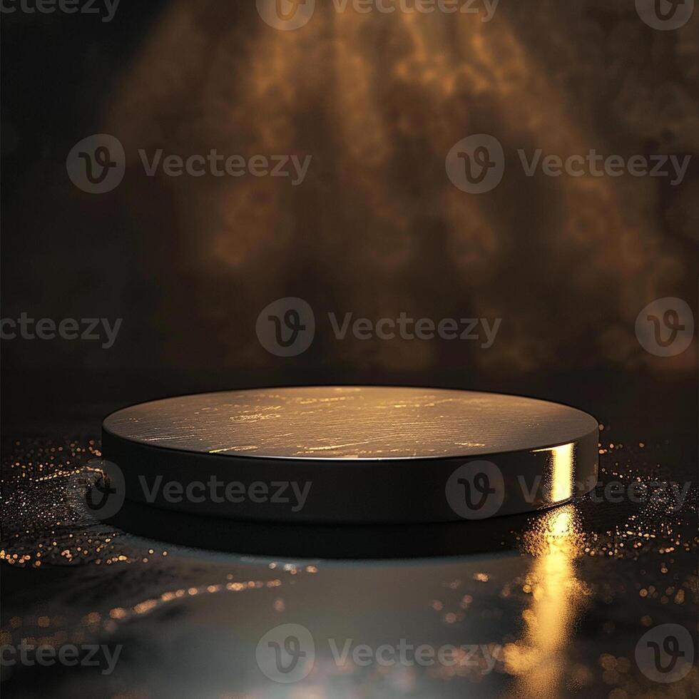 A round table with a golden light shining on it photo