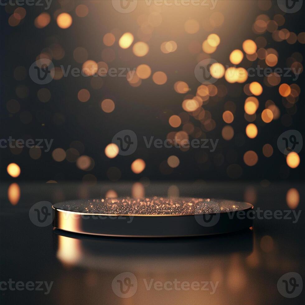 A black table with a small light on it photo