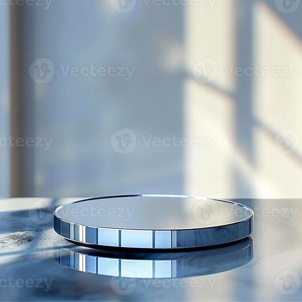 A round mirror on a marble table photo