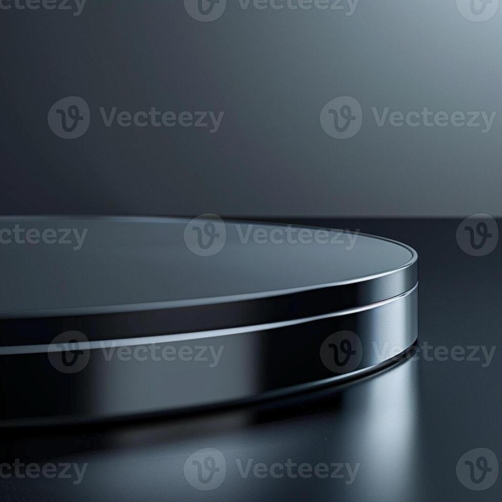 A black round table with a silver top photo