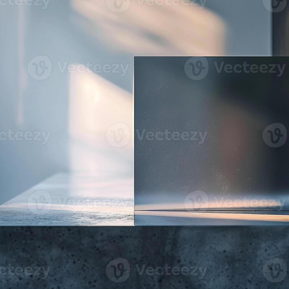 A concrete block with a window in front of it photo