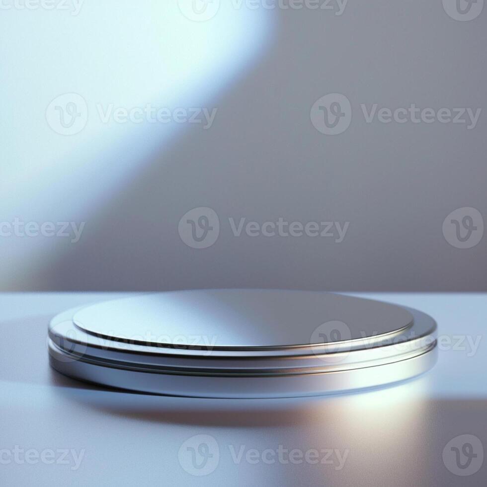 A silver object on a table with a light shining on it photo