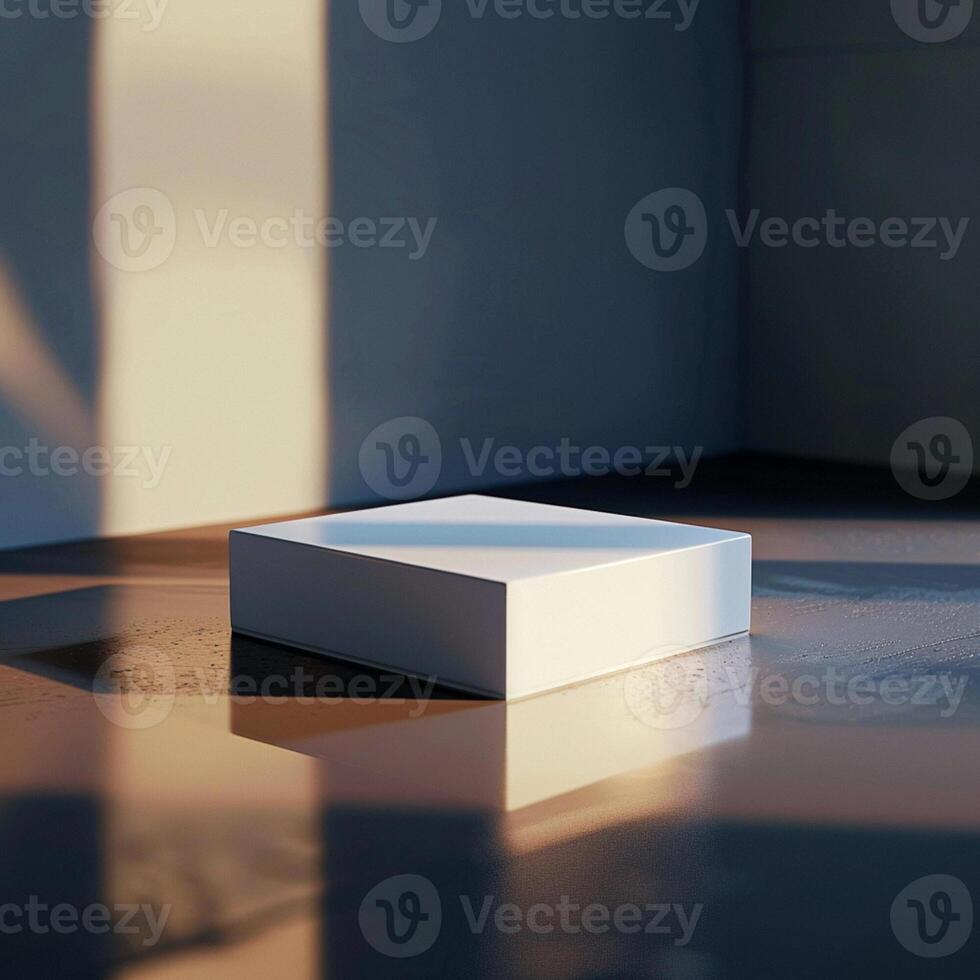 A white box sitting on a floor in a room photo