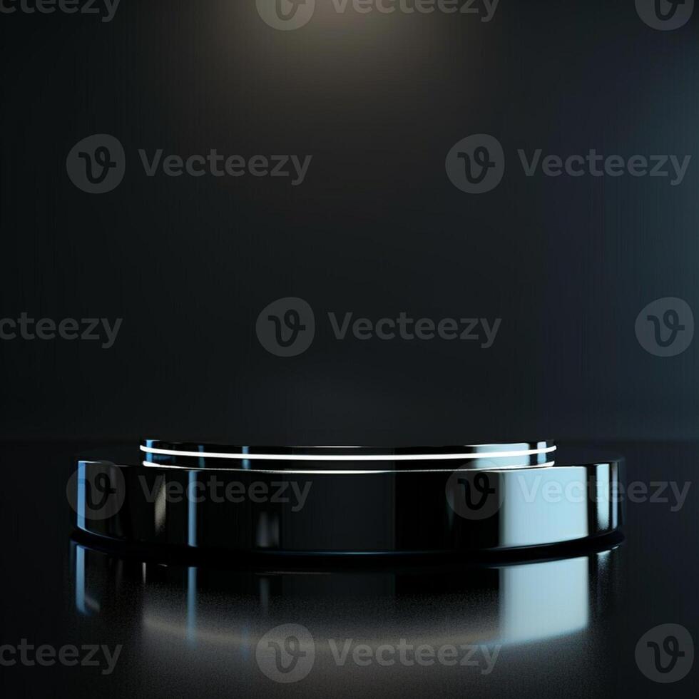 A black and white circular table with a light on it photo