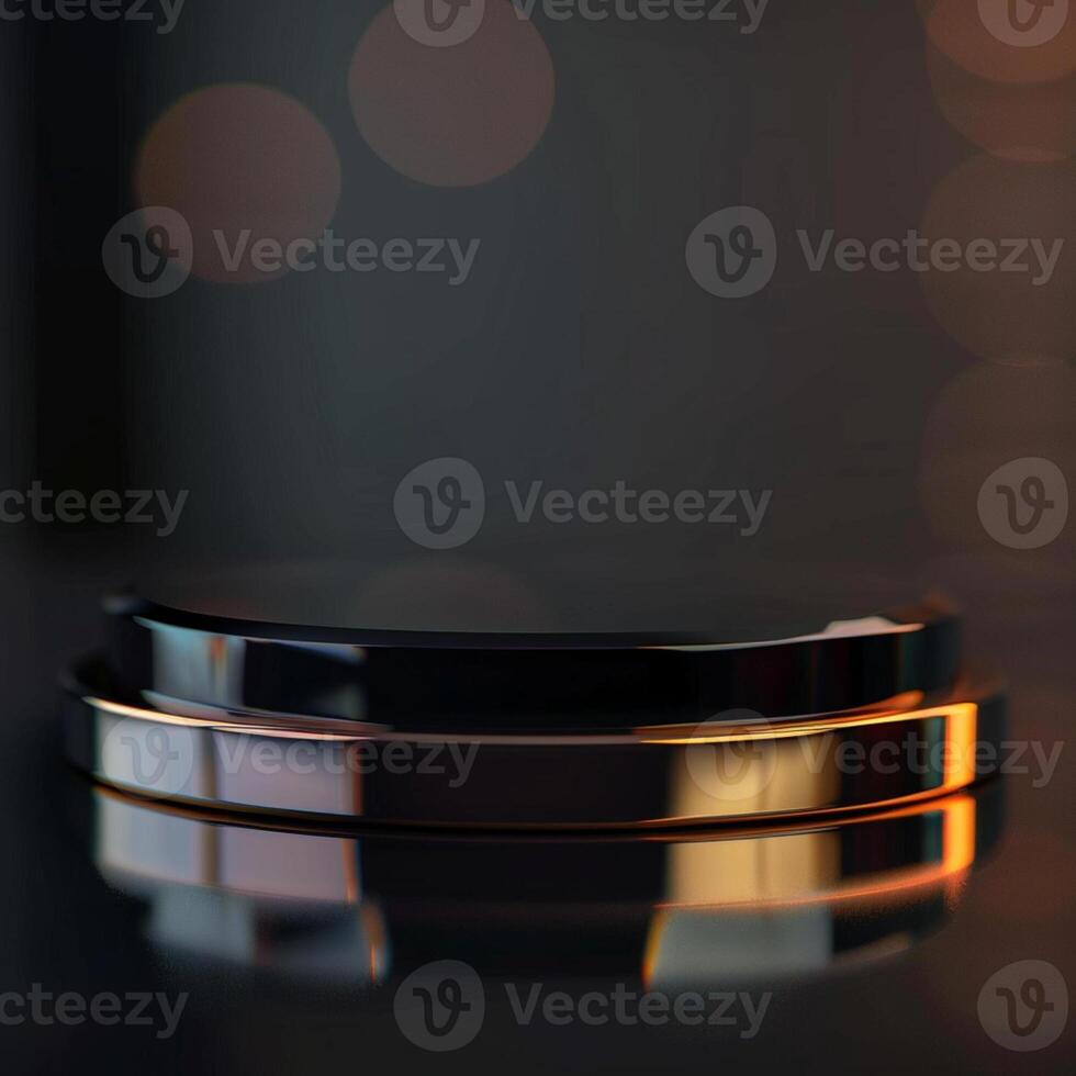 A black and gold ring on a table photo