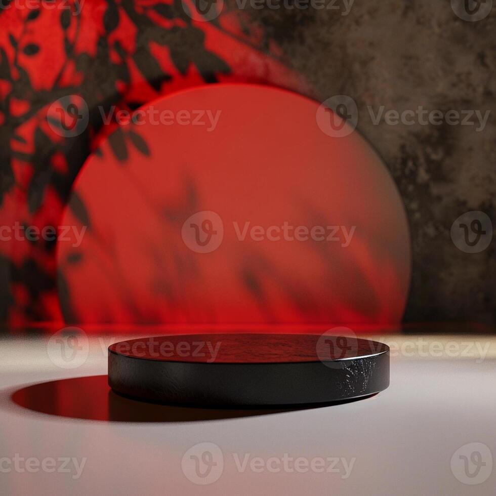 A black and red circular object on a table photo
