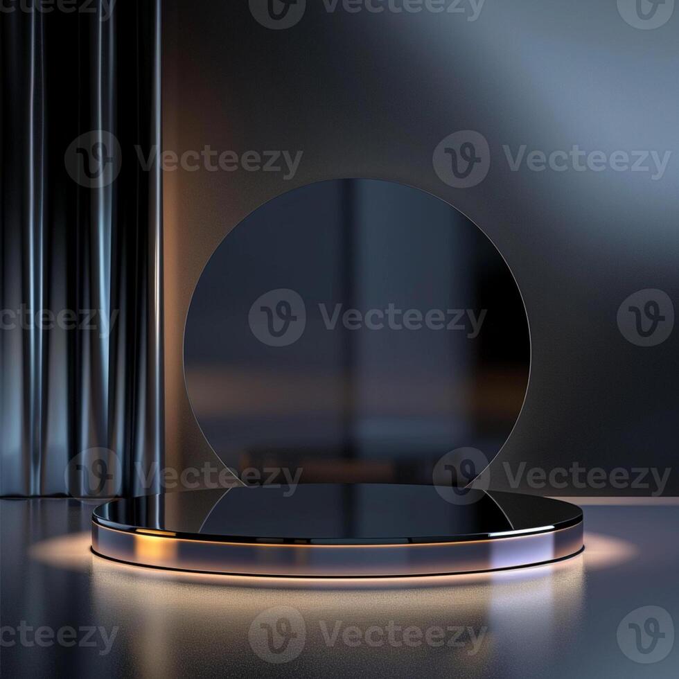 A black round table with a light on it photo