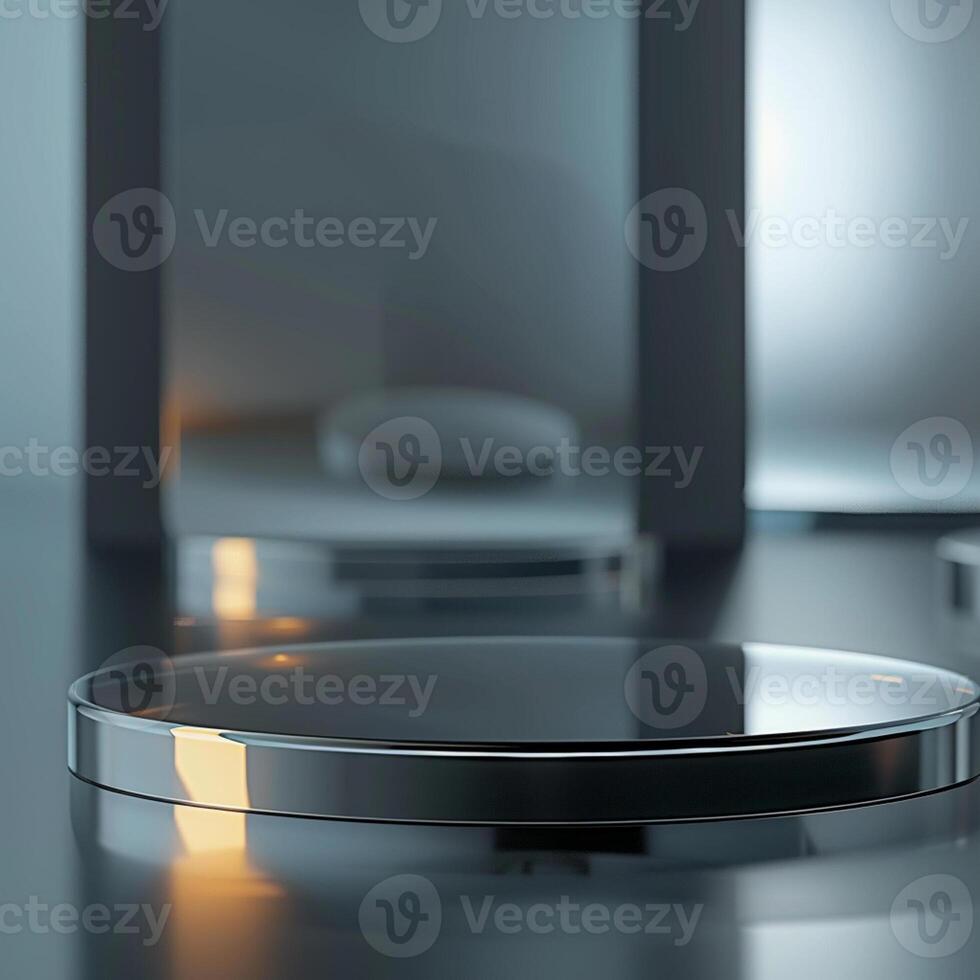 A round table with a silver object on it photo