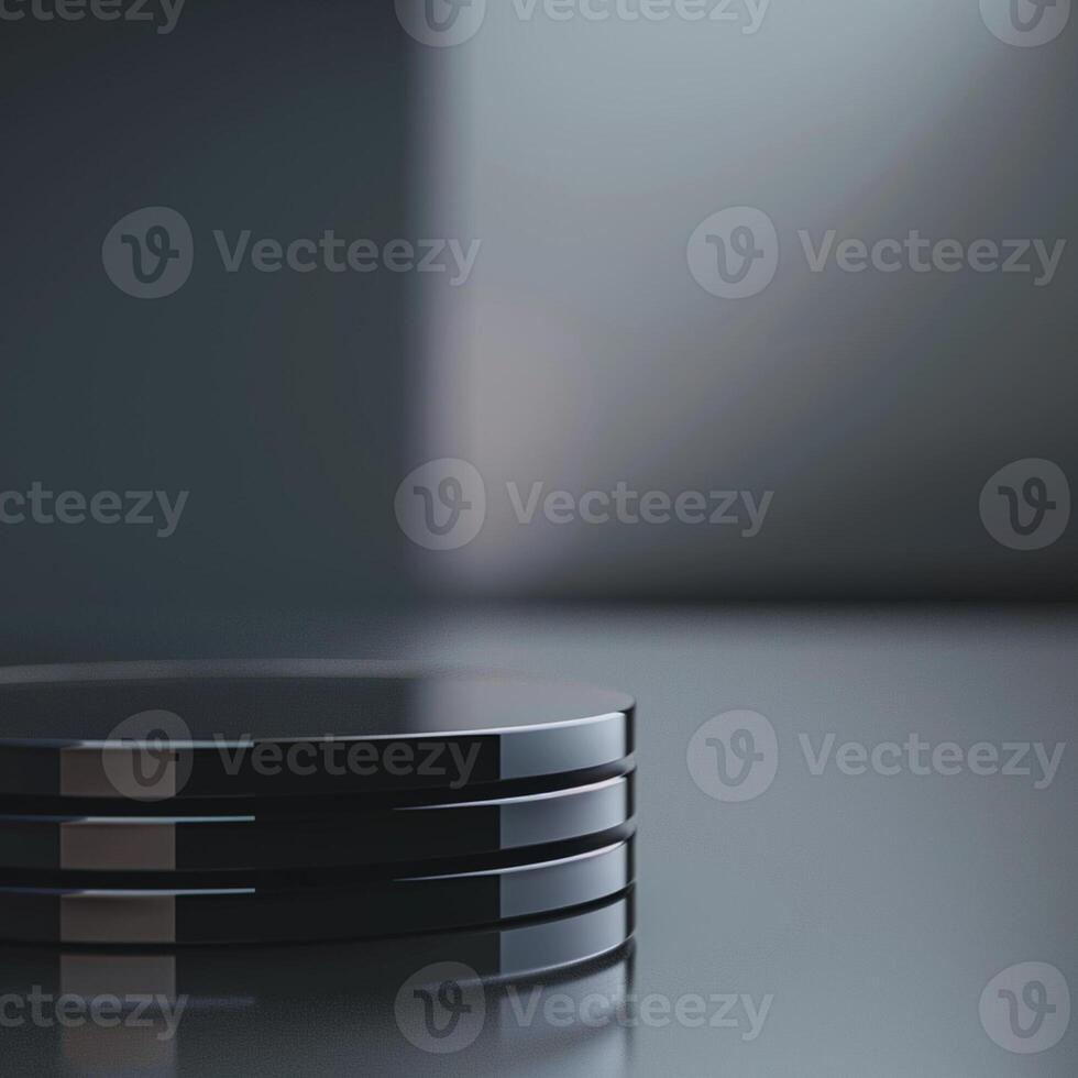A stack of black glass plates on a table photo