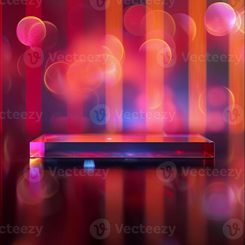 A glass table with a red and pink background photo