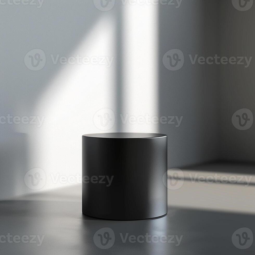 A black round table in a room with sunlight photo