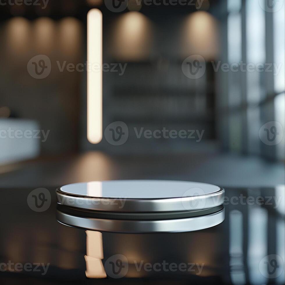 A white circular object on a table in a room photo