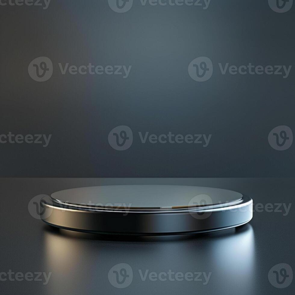 A black and silver table with a circular object on it photo