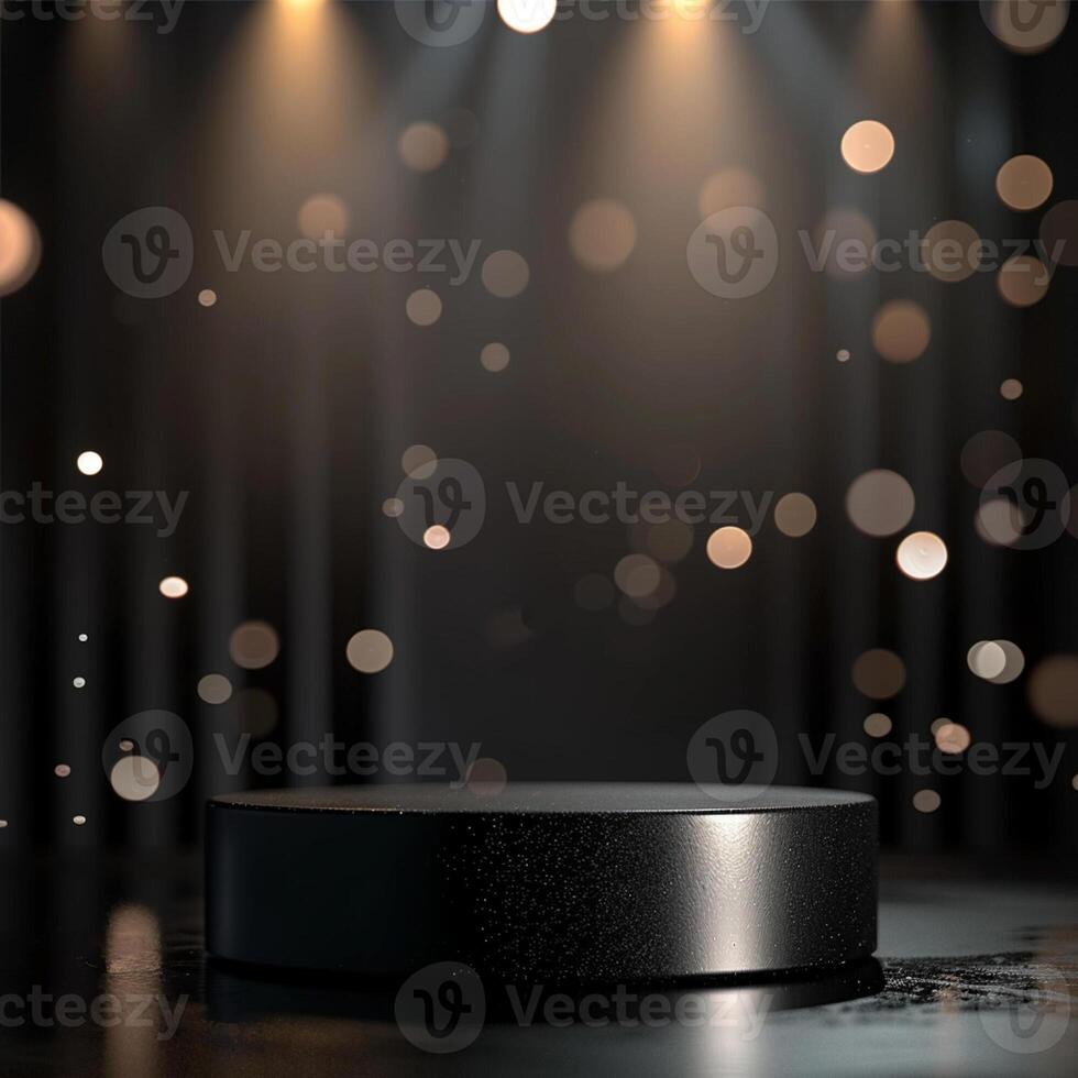 Black stage with spotlight and lights photo